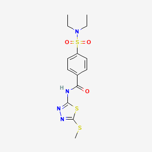 molecular formula C14H18N4O3S3 B2680115 4-(N,N-diethylsulfamoyl)-N-(5-(methylthio)-1,3,4-thiadiazol-2-yl)benzamide CAS No. 393572-31-1