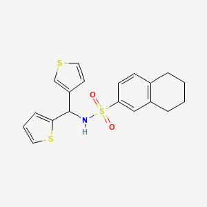 molecular formula C19H19NO2S3 B2680132 N-(thiophen-2-yl(thiophen-3-yl)methyl)-5,6,7,8-tetrahydronaphthalene-2-sulfonamide CAS No. 2034333-56-5