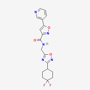 molecular formula C18H17F2N5O3 B2680135 N-((3-(4,4-二氟环己基)-1,2,4-噁二唑-5-基)甲基)-5-(吡啶-3-基)异噁唑-3-甲酰胺 CAS No. 2034334-74-0