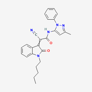 2-cyano-N-(3-methyl-1-phenyl-1H-pyrazol-5-yl)-2-(2-oxo-1-pentyl-2,3-dihydro-1H-indol-3-ylidene)acetamide
