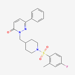 molecular formula C23H24FN3O3S B2680159 2-{[1-(4-Fluoro-2-methylbenzenesulfonyl)piperidin-4-yl]methyl}-6-phenyl-2,3-dihydropyridazin-3-one CAS No. 2097889-39-7