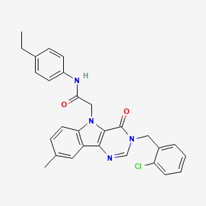 molecular formula C28H25ClN4O2 B2680181 2-(3-(2-chlorobenzyl)-8-methyl-4-oxo-3H-pyrimido[5,4-b]indol-5(4H)-yl)-N-(4-ethylphenyl)acetamide CAS No. 1189673-24-2