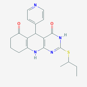 molecular formula C20H22N4O2S B2680193 2-(sec-butylthio)-5-(pyridin-4-yl)-7,8,9,10-tetrahydropyrimido[4,5-b]quinoline-4,6(3H,5H)-dione CAS No. 631853-89-9
