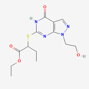 ethyl 2-((1-(2-hydroxyethyl)-4-oxo-4,5-dihydro-1H-pyrazolo[3,4-d]pyrimidin-6-yl)thio)butanoate