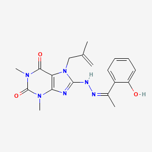 molecular formula C19H22N6O3 B2680206 8-{(2Z)-2-[1-(2-羟基苯基)乙基亚甲基]肼基}-1,3-二甲基-7-(2-甲基丙-2-烯-1-基)-3,7-二氢-1H-嘌呤-2,6-二酮 CAS No. 374086-59-6