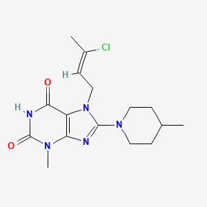 molecular formula C16H22ClN5O2 B2680209 (Z)-7-(3-chlorobut-2-en-1-yl)-3-methyl-8-(4-methylpiperidin-1-yl)-1H-purine-2,6(3H,7H)-dione CAS No. 919017-86-0