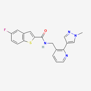 molecular formula C19H15FN4OS B2680223 5-fluoro-N-((2-(1-methyl-1H-pyrazol-4-yl)pyridin-3-yl)methyl)benzo[b]thiophene-2-carboxamide CAS No. 2034229-15-5