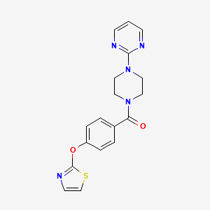 molecular formula C18H17N5O2S B2680226 2-{4-[4-(1,3-Thiazol-2-yloxy)benzoyl]piperazin-1-yl}pyrimidine CAS No. 1903639-75-7