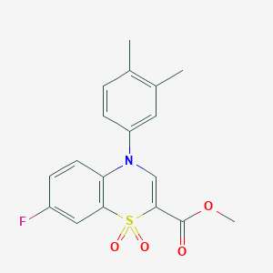 molecular formula C18H16FNO4S B2680240 methyl 4-(3,4-dimethylphenyl)-7-fluoro-4H-benzo[b][1,4]thiazine-2-carboxylate 1,1-dioxide CAS No. 1358385-15-5