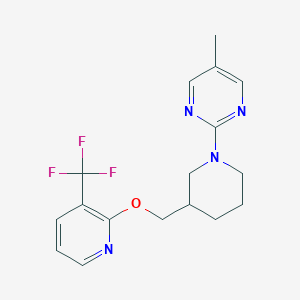 molecular formula C17H19F3N4O B2680244 5-Methyl-2-[3-[[3-(trifluoromethyl)pyridin-2-yl]oxymethyl]piperidin-1-yl]pyrimidine CAS No. 2379983-89-6