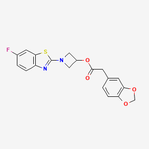molecular formula C19H15FN2O4S B2680274 1-(6-Fluorobenzo[d]thiazol-2-yl)azetidin-3-yl 2-(benzo[d][1,3]dioxol-5-yl)acetate CAS No. 1396709-78-6