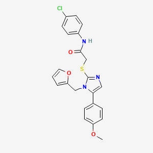 molecular formula C23H20ClN3O3S B2680283 N-(4-chlorophenyl)-2-((1-(furan-2-ylmethyl)-5-(4-methoxyphenyl)-1H-imidazol-2-yl)thio)acetamide CAS No. 1207038-40-1
