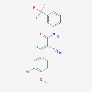 molecular formula C18H12BrF3N2O2 B2680317 (E)-3-(3-bromo-4-methoxyphenyl)-2-cyano-N-[3-(trifluoromethyl)phenyl]prop-2-enamide CAS No. 380423-74-5