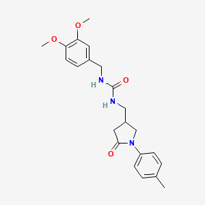molecular formula C22H27N3O4 B2680321 1-(3,4-Dimethoxybenzyl)-3-((5-oxo-1-(p-tolyl)pyrrolidin-3-yl)methyl)urea CAS No. 954588-79-5