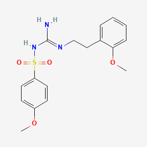 molecular formula C17H21N3O4S B2680329 4-methoxy-N-(N-(2-methoxyphenethyl)carbamimidoyl)benzenesulfonamide CAS No. 869075-66-1