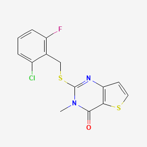 molecular formula C14H10ClFN2OS2 B2680342 2-[(2-chloro-6-fluorobenzyl)sulfanyl]-3-methylthieno[3,2-d]pyrimidin-4(3H)-one CAS No. 1325946-48-2