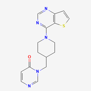 molecular formula C16H17N5OS B2680363 3-[(1-{Thieno[3,2-d]pyrimidin-4-yl}piperidin-4-yl)methyl]-3,4-dihydropyrimidin-4-one CAS No. 2176124-58-4