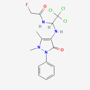 molecular formula C15H16Cl3FN4O2 B2680364 2-氟-N-{2,2,2-三氯-1-[(1,5-二甲基-3-氧代-2-苯基-2,3-二氢-1H-吡唑-4-基)氨基]乙基}乙酰胺 CAS No. 324769-63-3