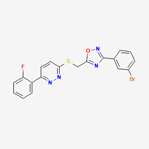 molecular formula C19H12BrFN4OS B2680372 3-(3-Bromophenyl)-5-(((6-(2-fluorophenyl)pyridazin-3-yl)thio)methyl)-1,2,4-oxadiazole CAS No. 1111260-60-6