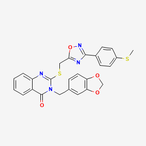 molecular formula C26H20N4O4S2 B2680391 3-(苯并[d][1,3]二噁英-5-基甲基)-2-(((3-(4-(甲硫基)苯基)-1,2,4-噁二唑-5-基)甲基)硫)喹唑啉-4(3H)-酮 CAS No. 2034575-96-5