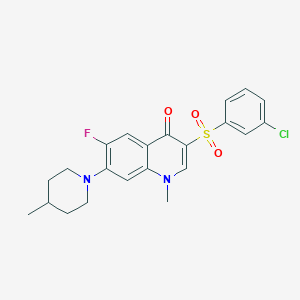 molecular formula C22H22ClFN2O3S B2680392 3-((3-氯苯基)磺酰)-6-氟-1-甲基-7-(4-甲基哌啶-1-基)喹啉-4(1H)-酮 CAS No. 892756-01-3