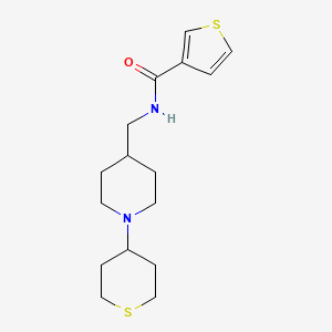 molecular formula C16H24N2OS2 B2680406 N-((1-(tetrahydro-2H-thiopyran-4-yl)piperidin-4-yl)methyl)thiophene-3-carboxamide CAS No. 2034307-77-0
