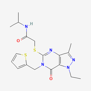 molecular formula C18H23N5O2S2 B2680415 2-((1-乙基-3-甲基-7-氧代-6-(噻吩-2-基)甲基-6,7-二氢-1H-吡唑并[4,3-d]嘧啶-5-基)硫)-N-异丙基乙酰胺 CAS No. 1358375-48-0