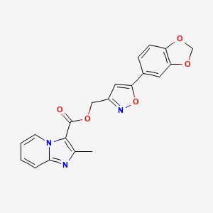 molecular formula C20H15N3O5 B2680440 (5-(Benzo[d][1,3]dioxol-5-yl)isoxazol-3-yl)methyl 2-methylimidazo[1,2-a]pyridine-3-carboxylate CAS No. 1203284-49-4