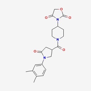 molecular formula C21H25N3O5 B2680472 3-(1-(1-(3,4-二甲基苯基)-5-氧代吡咯烷-3-羰基)哌啶-4-基)噁唑烷-2,4-二酮 CAS No. 2034384-92-2