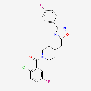 molecular formula C21H18ClF2N3O2 B2680482 1-(2-Chloro-5-fluorobenzoyl)-4-{[3-(4-fluorophenyl)-1,2,4-oxadiazol-5-yl]methyl}piperidine CAS No. 1775467-05-4