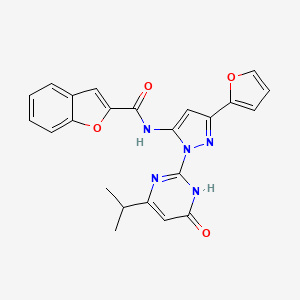 molecular formula C23H19N5O4 B2680492 N-(3-(furan-2-yl)-1-(4-isopropyl-6-oxo-1,6-dihydropyrimidin-2-yl)-1H-pyrazol-5-yl)benzofuran-2-carboxamide CAS No. 1207060-48-7