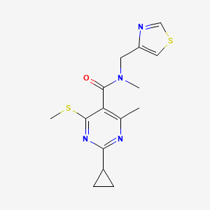 molecular formula C15H18N4OS2 B2680495 2-cyclopropyl-N,4-dimethyl-6-(methylsulfanyl)-N-[(1,3-thiazol-4-yl)methyl]pyrimidine-5-carboxamide CAS No. 1394759-51-3