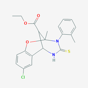 molecular formula C21H21ClN2O3S B2680523 ethyl 8-chloro-2-methyl-3-(2-methylphenyl)-4-thioxo-3,4,5,6-tetrahydro-2H-2,6-methano-1,3,5-benzoxadiazocine-11-carboxylate CAS No. 1005038-15-2