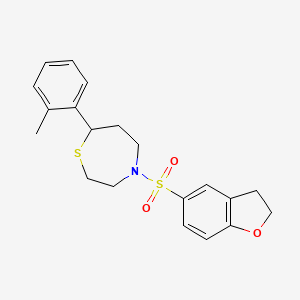 molecular formula C20H23NO3S2 B2680534 4-((2,3-Dihydrobenzofuran-5-yl)sulfonyl)-7-(o-tolyl)-1,4-thiazepane CAS No. 1705251-30-4