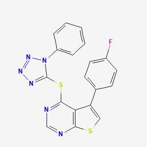 molecular formula C19H11FN6S2 B2680548 5-(4-氟苯基)-4-((1-苯基-1H-四唑-5-基)硫代)噻吩并[2,3-d]嘧啶 CAS No. 565209-89-4