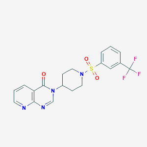 molecular formula C19H17F3N4O3S B2680572 3-(1-((3-(trifluoromethyl)phenyl)sulfonyl)piperidin-4-yl)pyrido[2,3-d]pyrimidin-4(3H)-one CAS No. 2034553-83-6