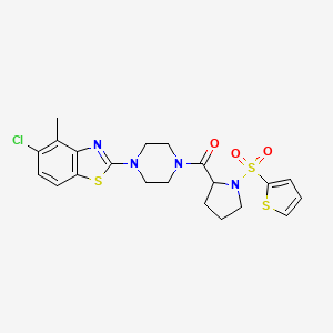 molecular formula C21H23ClN4O3S3 B2680576 (4-(5-Chloro-4-methylbenzo[d]thiazol-2-yl)piperazin-1-yl)(1-(thiophen-2-ylsulfonyl)pyrrolidin-2-yl)methanone CAS No. 1101177-25-6