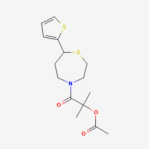 molecular formula C15H21NO3S2 B2680587 2-Methyl-1-oxo-1-(7-(thiophen-2-yl)-1,4-thiazepan-4-yl)propan-2-yl acetate CAS No. 1705890-80-7