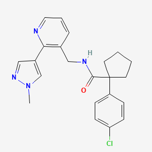 molecular formula C22H23ClN4O B2680592 1-(4-氯苯基)-N-((2-(1-甲基-1H-吡唑-4-基)吡啶-3-基)甲基)环戊烷甲酰胺 CAS No. 2034468-40-9