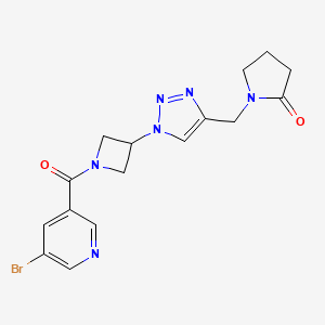 molecular formula C16H17BrN6O2 B2680598 1-((1-(1-(5-bromonicotinoyl)azetidin-3-yl)-1H-1,2,3-triazol-4-yl)methyl)pyrrolidin-2-one CAS No. 2034594-03-9