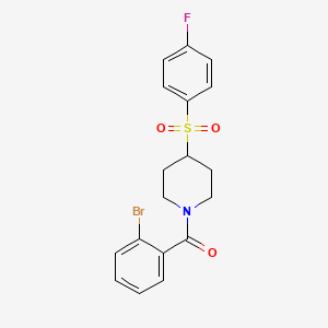 molecular formula C18H17BrFNO3S B2680607 (2-Bromophenyl)(4-((4-fluorophenyl)sulfonyl)piperidin-1-yl)methanone CAS No. 1448051-02-2