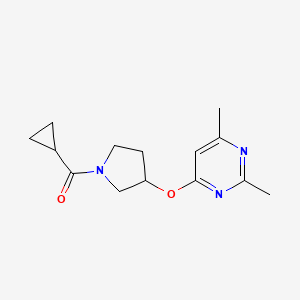 molecular formula C14H19N3O2 B2680610 4-[(1-环丙基甲酰吡咯啶-3-基)氧基]-2,6-二甲基嘧啶 CAS No. 2097923-81-2