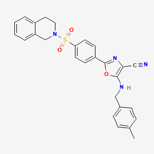 molecular formula C27H24N4O3S B2680643 2-(4-((3,4-dihydroisoquinolin-2(1H)-yl)sulfonyl)phenyl)-5-((4-methylbenzyl)amino)oxazole-4-carbonitrile CAS No. 941249-47-4