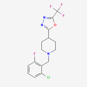 molecular formula C15H14ClF4N3O B2680652 2-(1-(2-Chloro-6-fluorobenzyl)piperidin-4-yl)-5-(trifluoromethyl)-1,3,4-oxadiazole CAS No. 1396856-20-4