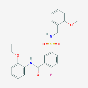molecular formula C23H23FN2O5S B2680663 N-(2-ethoxyphenyl)-2-fluoro-5-(N-(2-methoxybenzyl)sulfamoyl)benzamide CAS No. 451500-48-4