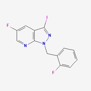 molecular formula C13H8F2IN3 B2680668 5-Fluoro-1-(2-fluorobenzyl)-3-iodo-1H-pyrazolo[3,4-b]pyridine CAS No. 1350653-24-5