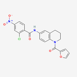 molecular formula C21H16ClN3O5 B2680673 2-chloro-N-(1-(furan-2-carbonyl)-1,2,3,4-tetrahydroquinolin-6-yl)-4-nitrobenzamide CAS No. 941986-43-2