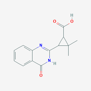 molecular formula C14H14N2O3 B2680693 2,2-Dimethyl-3-(4-oxo-3,4-dihydroquinazolin-2-yl)cyclopropanecarboxylic acid CAS No. 1630763-59-5