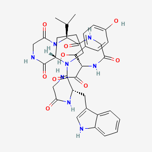 molecular formula C36H44N8O9 B2680712 Cyclo(glycyl-L-tryptophyl-L-prolylglycyl-L-valylglycyl-beta-hydroxy-L-tyrosyl) CAS No. 151928-33-5