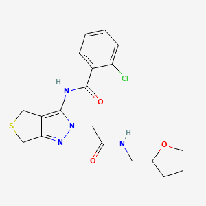 2-chloro-N-(2-(2-oxo-2-(((tetrahydrofuran-2-yl)methyl)amino)ethyl)-4,6-dihydro-2H-thieno[3,4-c]pyrazol-3-yl)benzamide